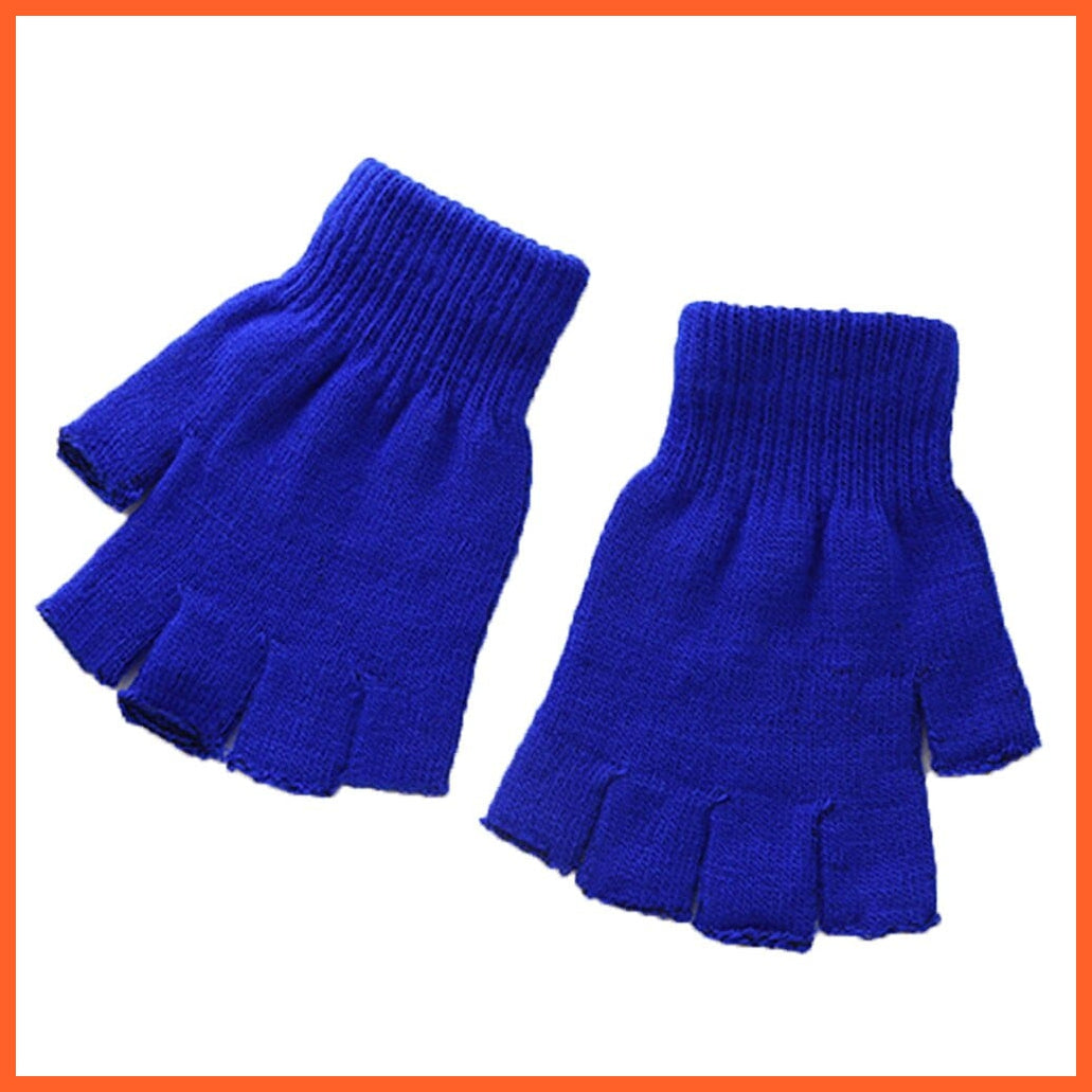 whatagift.com.au Unisex Gloves A-deep blue / One Size Women Men Fingerless Gloves | Solid Color Half Finger Knitted Winter Mittens