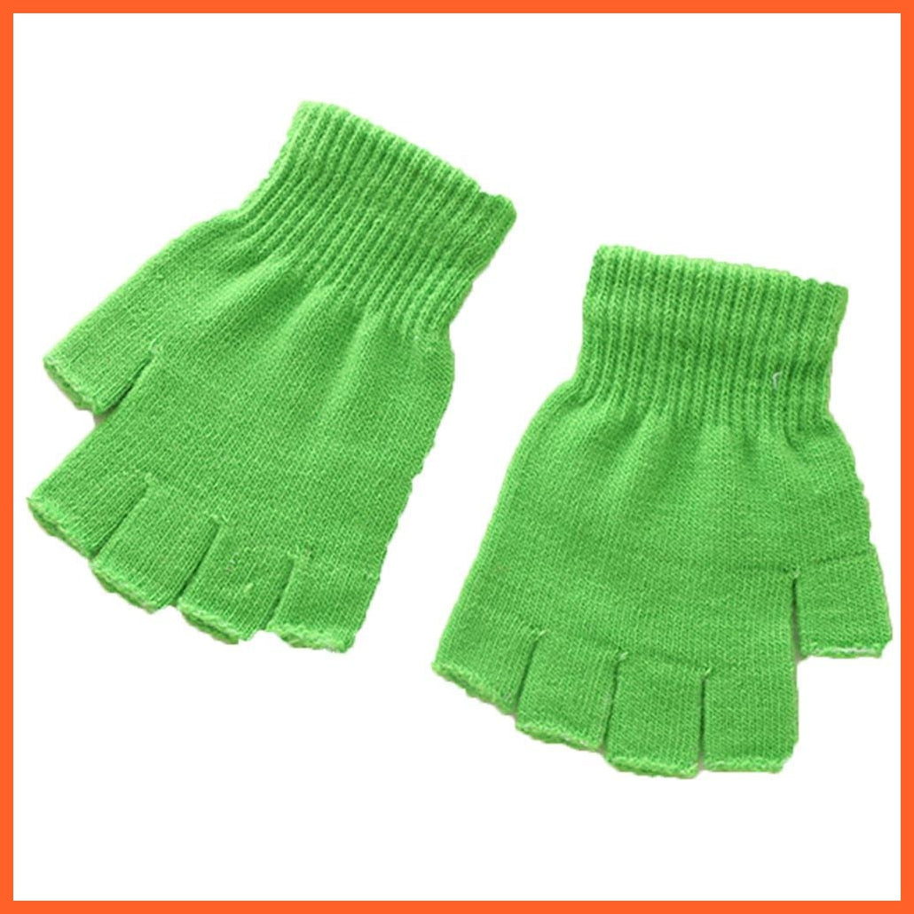 whatagift.com.au Unisex Gloves A-green / One Size Women Men Fingerless Gloves | Solid Color Half Finger Knitted Winter Mittens