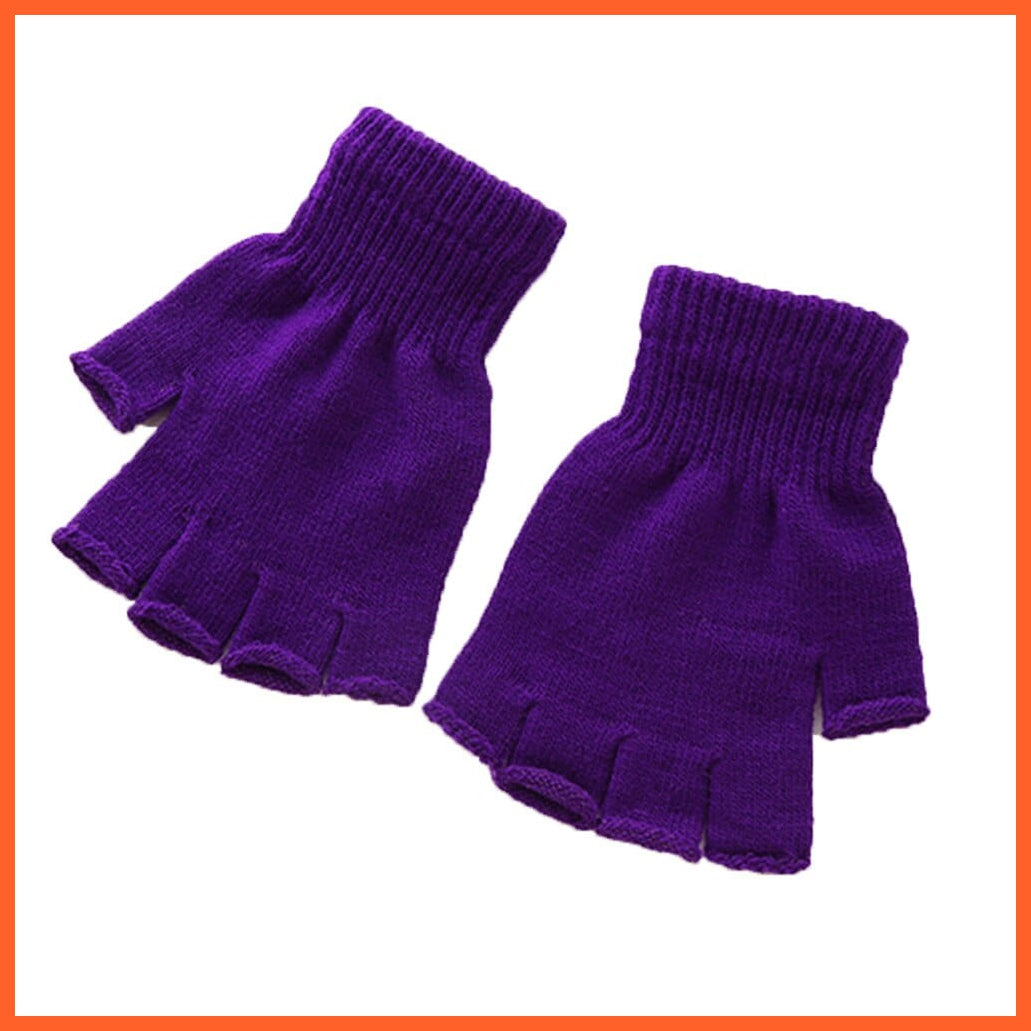 whatagift.com.au Unisex Gloves A-purple / One Size Women Men Fingerless Gloves | Solid Color Half Finger Knitted Winter Mittens