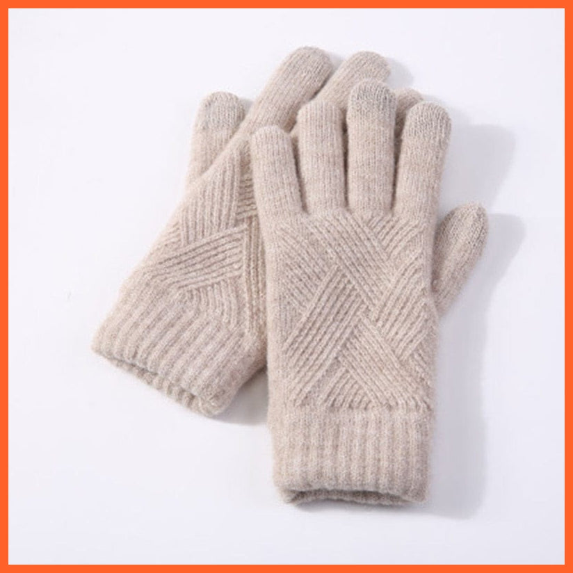 whatagift.com.au Unisex Gloves Beige / One Size Winter Knitted Full Finger Gloves | Woolen Touch Screen Cycling Driving Gloves