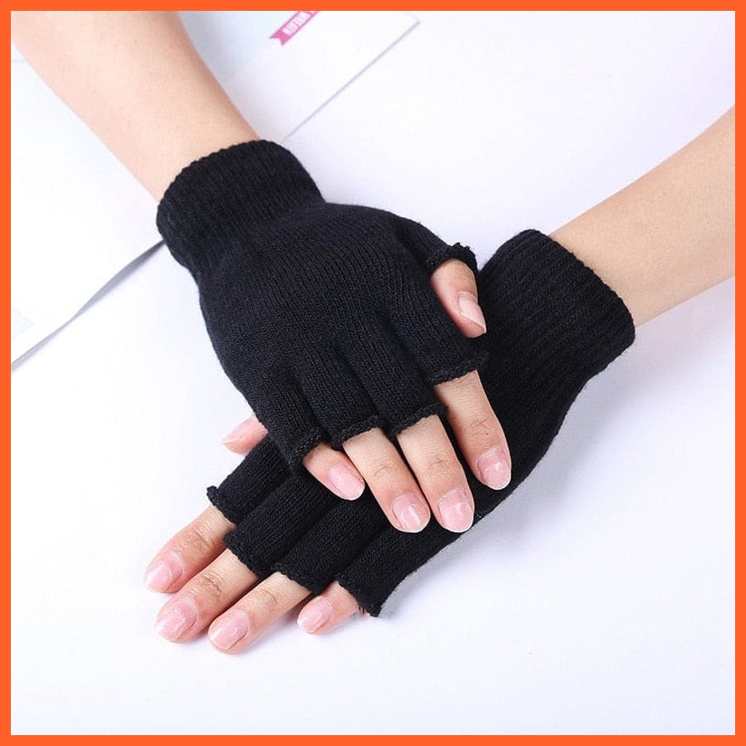 whatagift.com.au Unisex Gloves Black / One Size 1Pair Unisex Black Half Finger Gloves | Winter Warm Wool Knit Cotton Gloves
