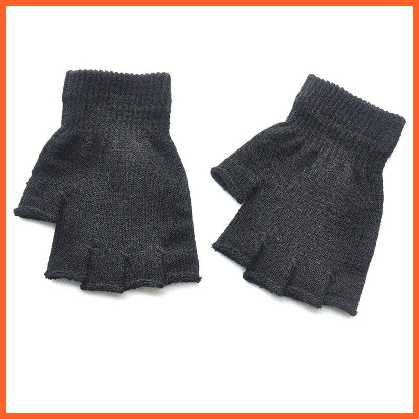 whatagift.com.au Unisex Gloves Black / One Size Women Men Fingerless Gloves | Solid Color Half Finger Knitted Winter Mittens