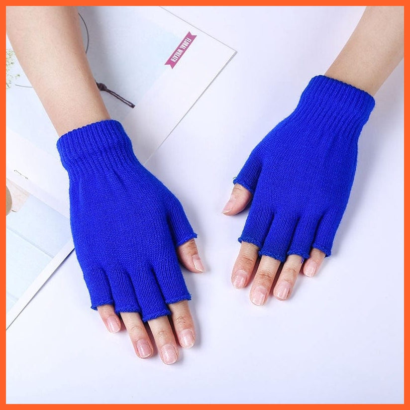 whatagift.com.au Unisex Gloves Blue / One Size 1Pair Unisex Black Half Finger Gloves | Winter Warm Wool Knit Cotton Gloves