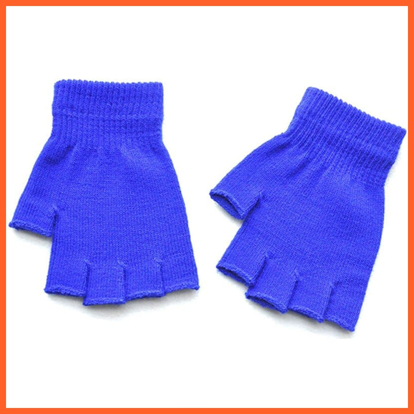 whatagift.com.au Unisex Gloves Blue / One Size Women Men Fingerless Gloves | Solid Color Half Finger Knitted Winter Mittens