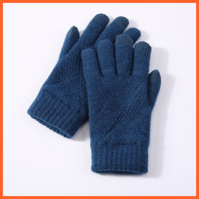 whatagift.com.au Unisex Gloves Dark Blue / One Size Winter Knitted Full Finger Gloves | Woolen Touch Screen Cycling Driving Gloves