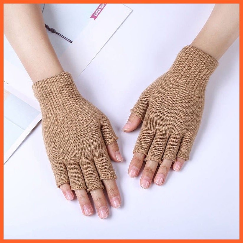 whatagift.com.au Unisex Gloves khaki / One Size 1Pair Unisex Black Half Finger Gloves | Winter Warm Wool Knit Cotton Gloves