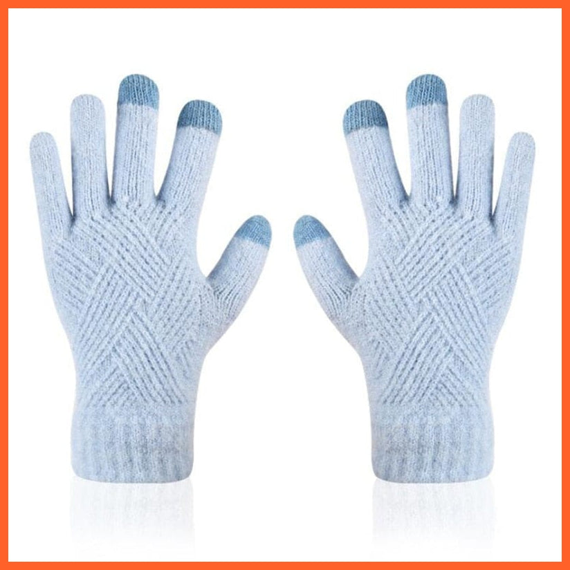 whatagift.com.au Unisex Gloves Light Blue / One Size Winter Knitted Full Finger Gloves | Woolen Touch Screen Cycling Driving Gloves