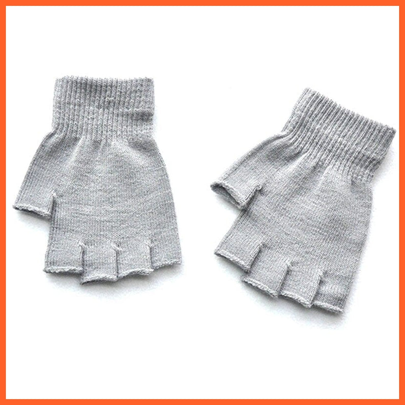 whatagift.com.au Unisex Gloves Light Grey / One Size Women Men Fingerless Gloves | Solid Color Half Finger Knitted Winter Mittens