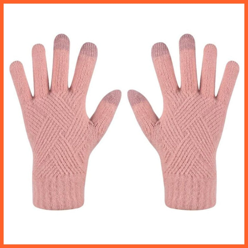 whatagift.com.au Unisex Gloves Light Pink / One Size Winter Knitted Full Finger Gloves | Woolen Touch Screen Cycling Driving Gloves