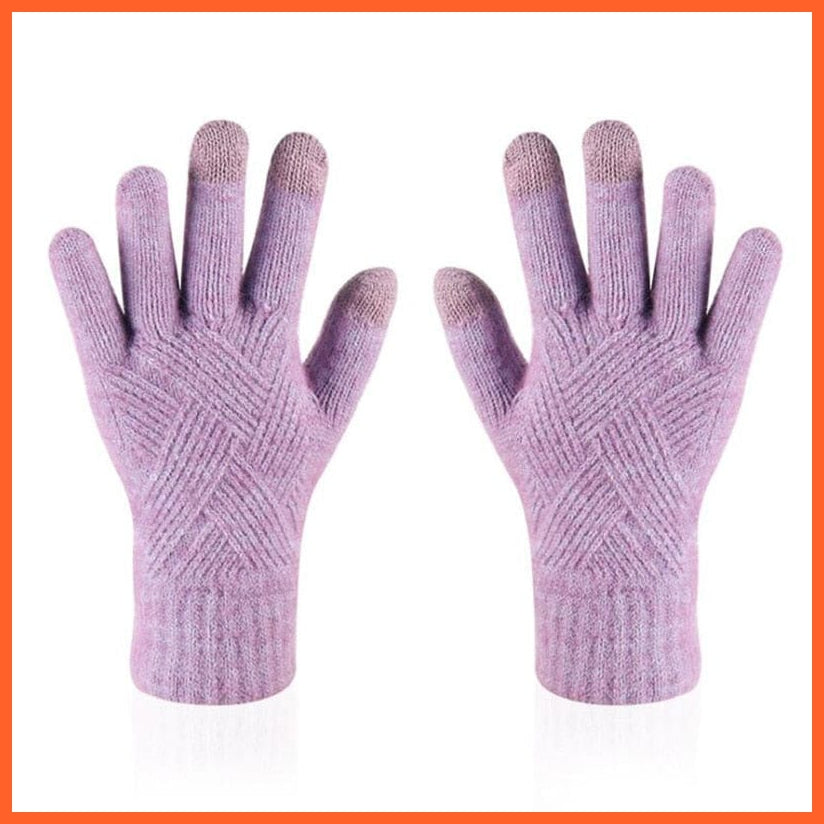 whatagift.com.au Unisex Gloves Light Purple / One Size Winter Knitted Full Finger Gloves | Woolen Touch Screen Cycling Driving Gloves