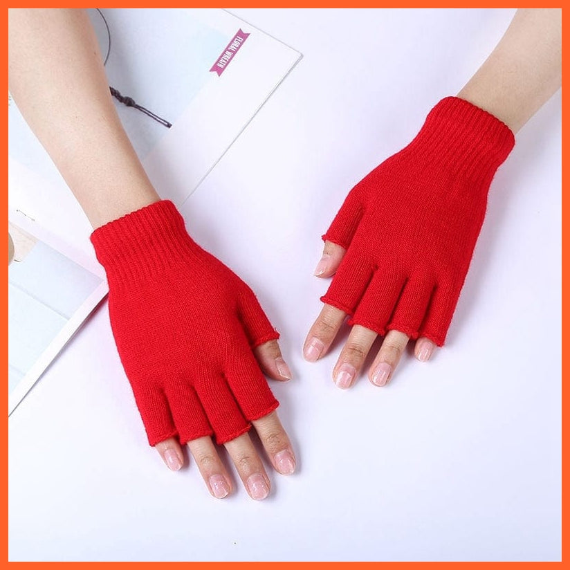 whatagift.com.au Unisex Gloves Red / One Size 1Pair Unisex Black Half Finger Gloves | Winter Warm Wool Knit Cotton Gloves
