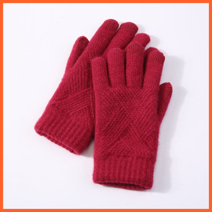 whatagift.com.au Unisex Gloves Red / One Size Winter Knitted Full Finger Gloves | Woolen Touch Screen Cycling Driving Gloves
