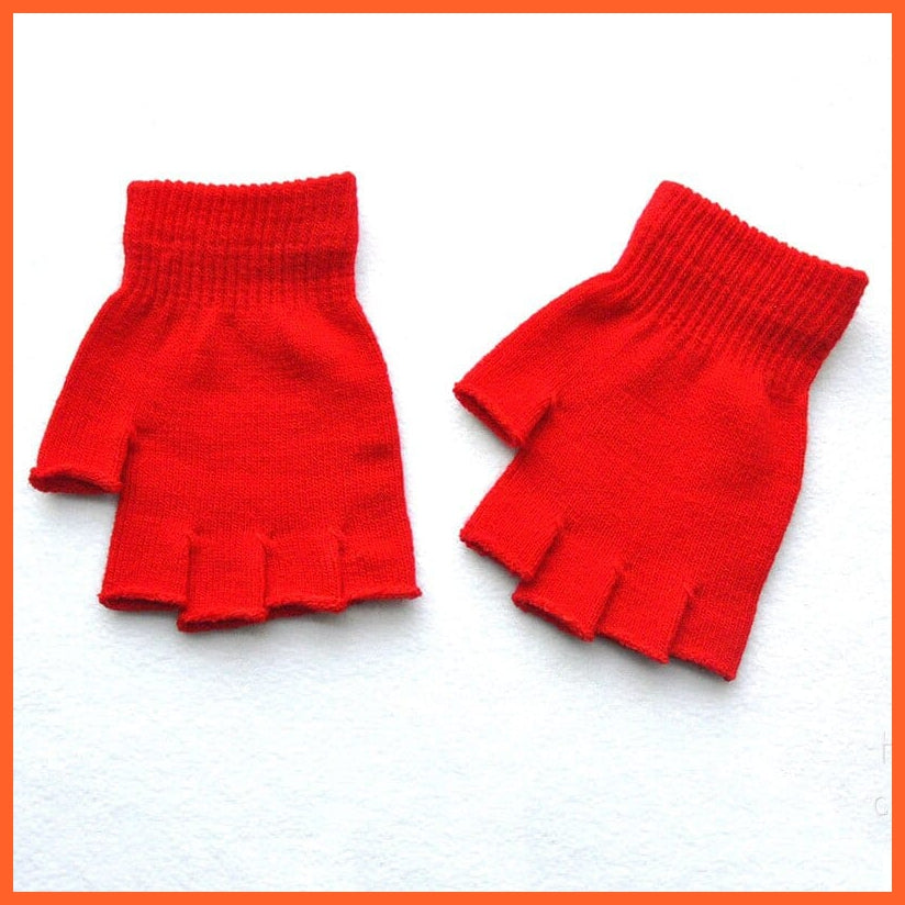 whatagift.com.au Unisex Gloves Red / One Size Women Men Fingerless Gloves | Solid Color Half Finger Knitted Winter Mittens
