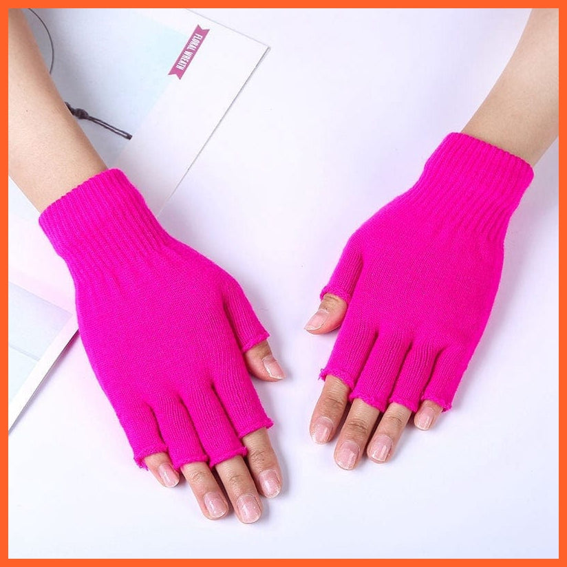 whatagift.com.au Unisex Gloves rose red / One Size 1Pair Unisex Black Half Finger Gloves | Winter Warm Wool Knit Cotton Gloves