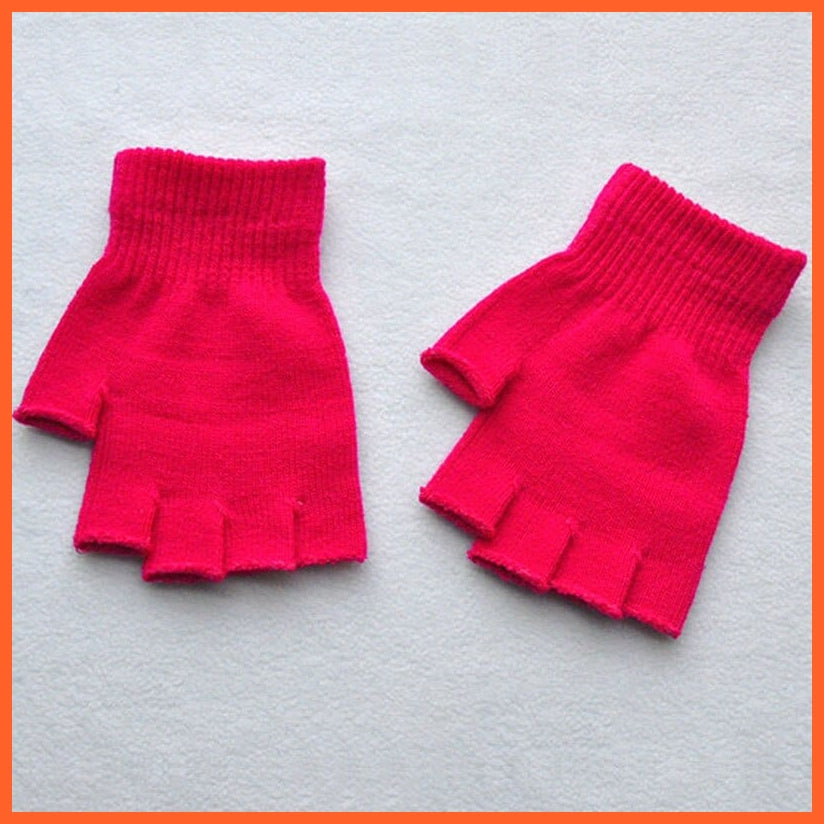 whatagift.com.au Unisex Gloves Rose Red / One Size Women Men Fingerless Gloves | Solid Color Half Finger Knitted Winter Mittens