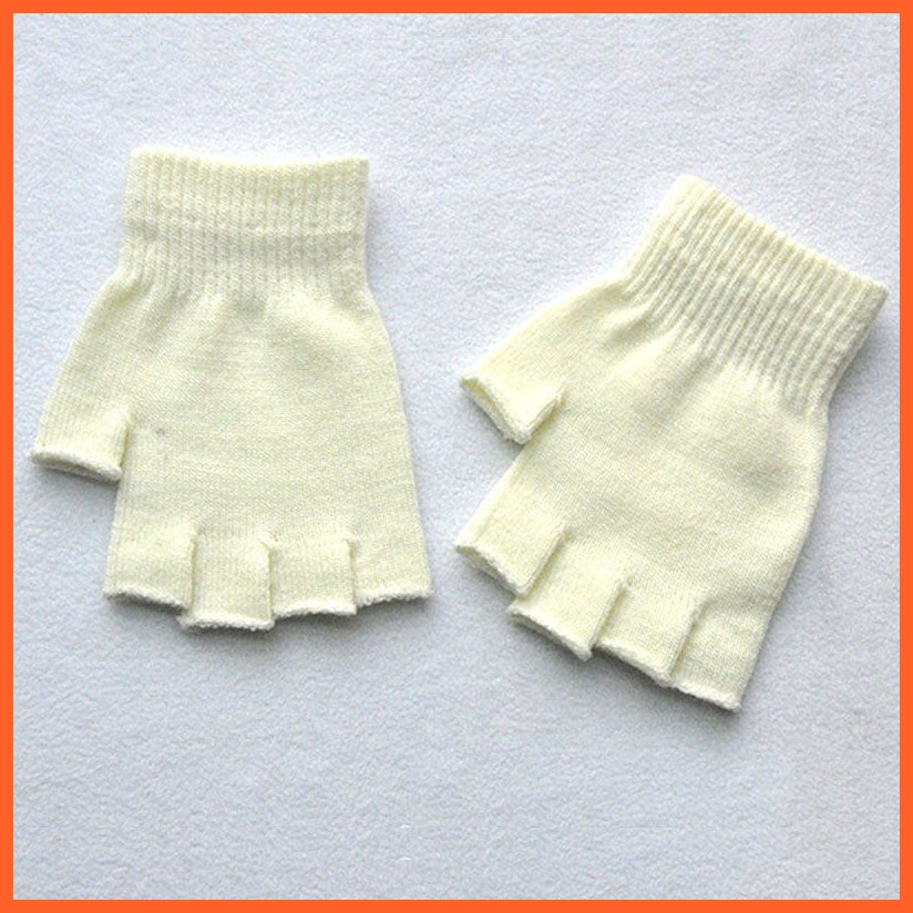 whatagift.com.au Unisex Gloves white / One Size Women Men Fingerless Gloves | Solid Color Half Finger Knitted Winter Mittens