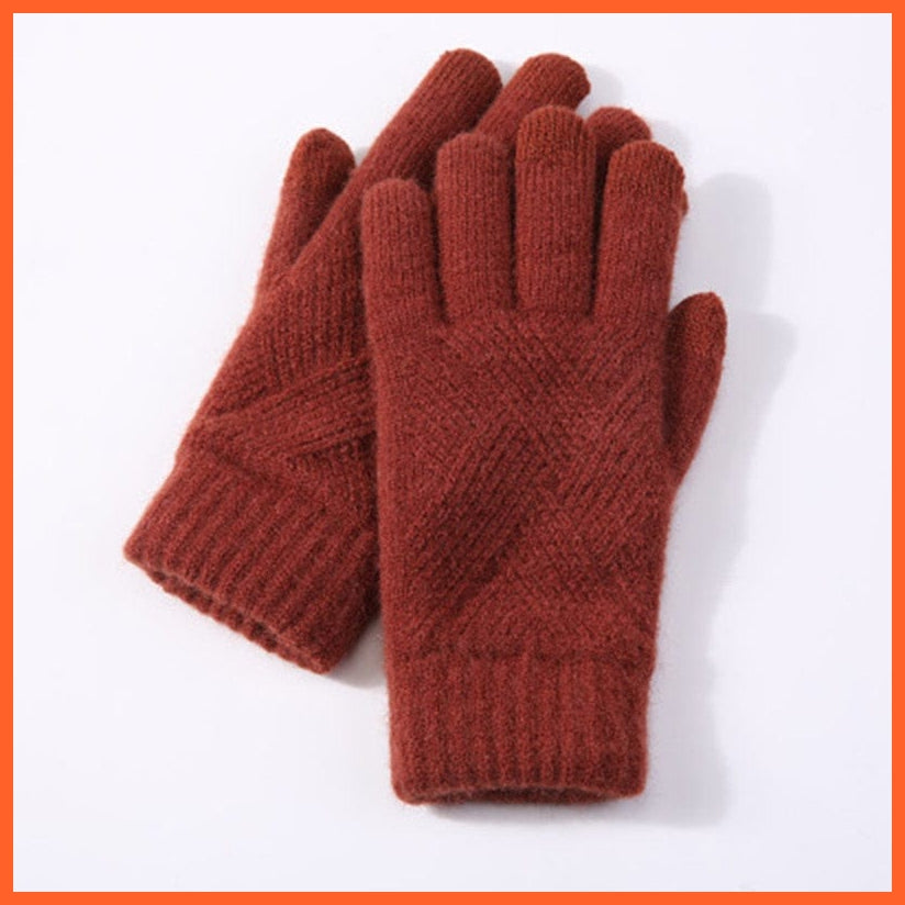 whatagift.com.au Unisex Gloves Wine Red / One Size Winter Knitted Full Finger Gloves | Woolen Touch Screen Cycling Driving Gloves