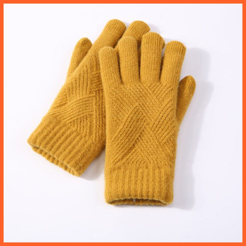 whatagift.com.au Unisex Gloves Yellow / One Size Winter Knitted Full Finger Gloves | Woolen Touch Screen Cycling Driving Gloves