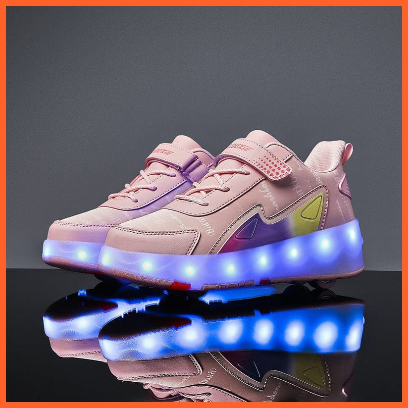 whatagift.com.au USB Charging Fashion Girls Boys LED Light Roller Skate Shoes For Kids / Sneakers With Four wheels