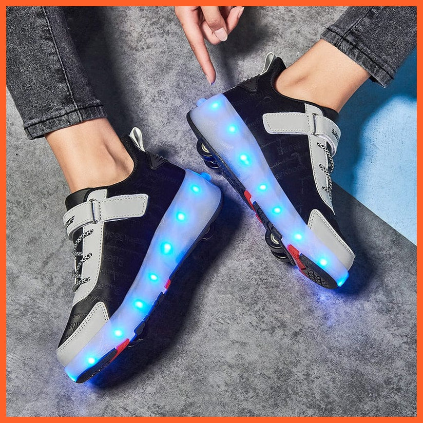 whatagift.com.au USB Charging Fashion Girls Boys LED Light Roller Skate Shoes For Kids / Sneakers With Four wheels