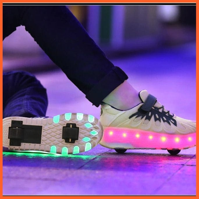 whatagift.com.au Usb Charging Shoes Luminous Glowing Sneakers Two Wheels Roller Skate