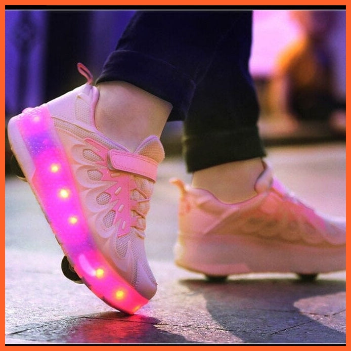 whatagift.com.au Usb Charging Shoes Luminous Glowing Sneakers With Double / Two Wheels Roller Skate