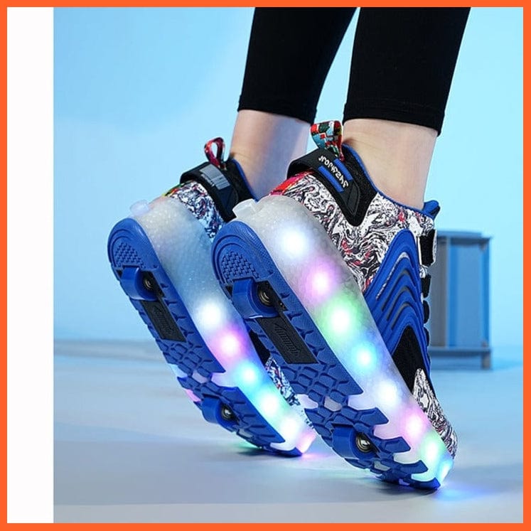 whatagift.com.au Usb Charging Two Wheels Led Light Sneakers | Roller Skate Shoes For Children