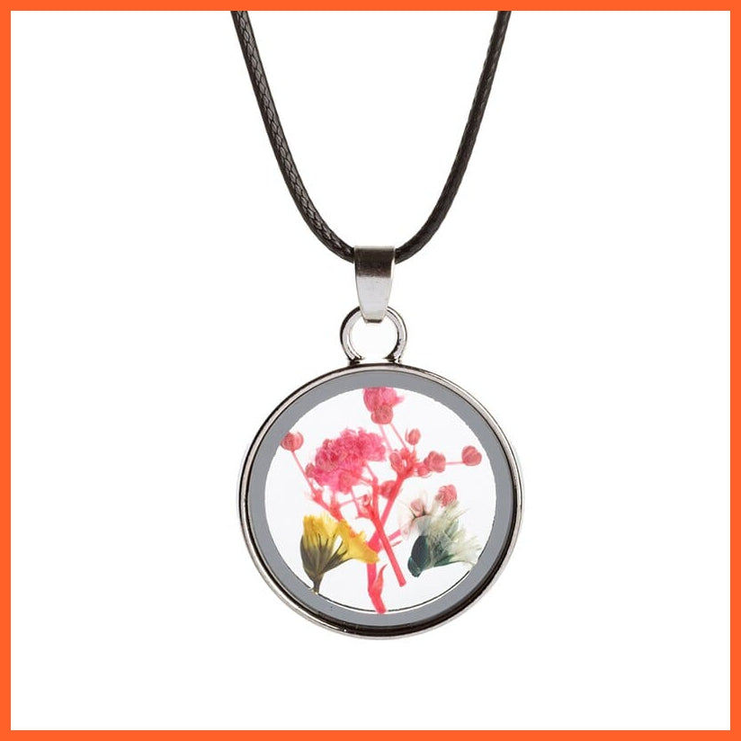 whatagift.com.au V 1Pcs Round Clear Pressed Preserved Fresh Flower Charms Resin Pendants | Rose Petal Pendant Chain Necklace