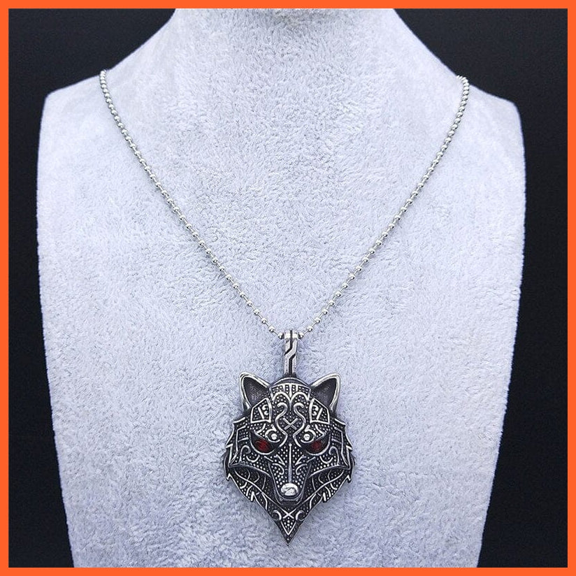 whatagift.uk Viking Wolf Stainless Steel Crystal Charm Necklaces Animal Pendant Necklace
