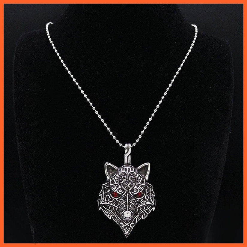 whatagift.uk Viking Wolf Stainless Steel Crystal Charm Necklaces Animal Pendant Necklace
