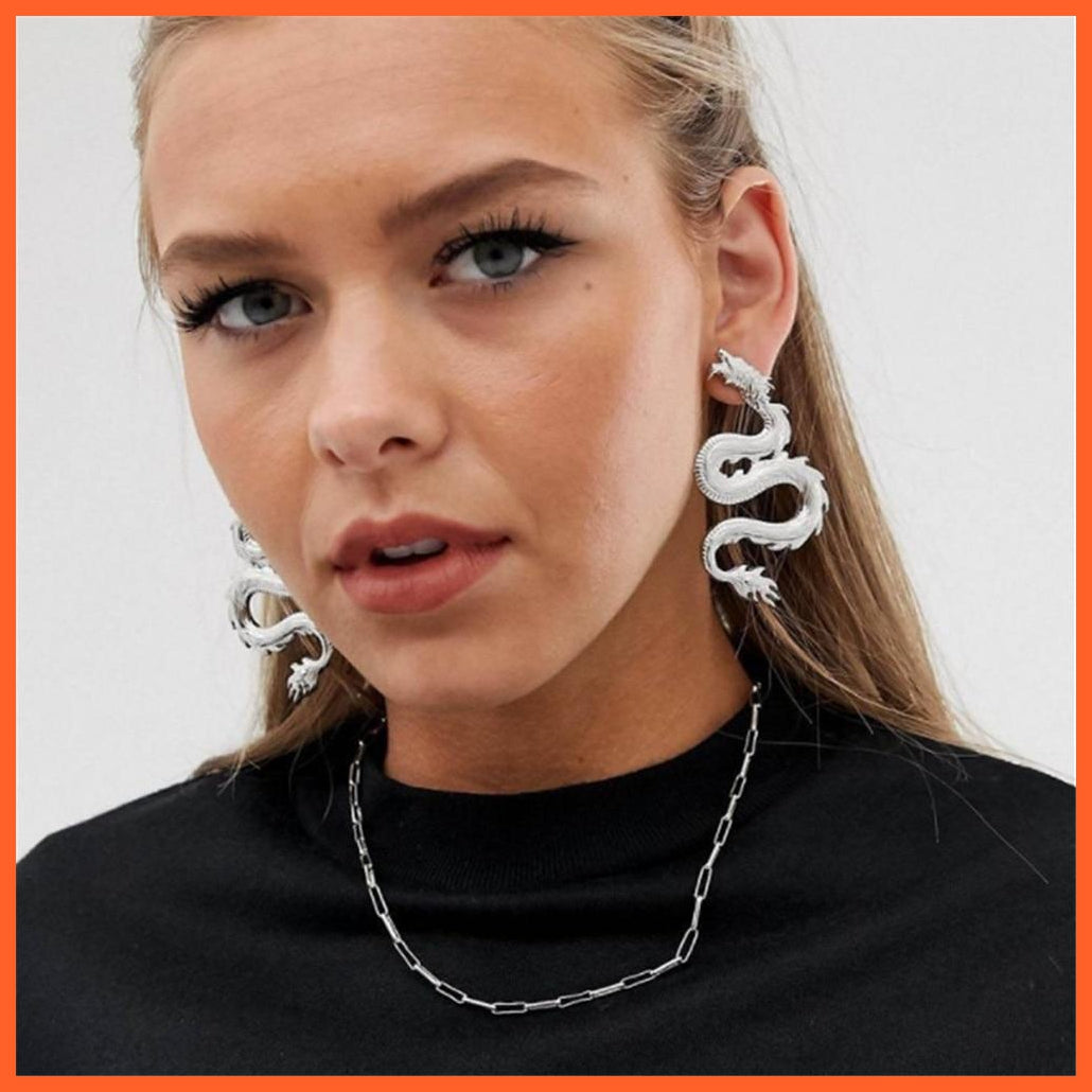 Vintage Dragon Stud Earrings For Women | Punk Gothic Black Crystal Serpent Earrings Fashion Gift | whatagift.com.au.