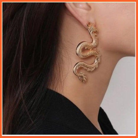 Vintage Dragon Stud Earrings For Women | Punk Gothic Black Crystal Serpent Earrings Fashion Gift | whatagift.com.au.