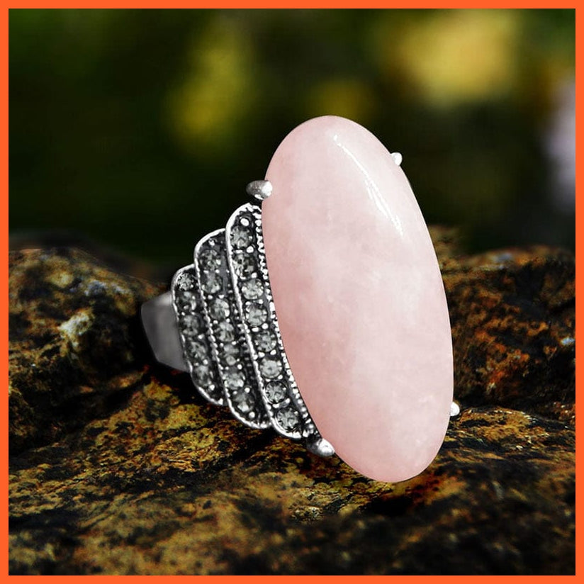 whatagift.com.au Vintage Natural Eye Shape Rhinestone Rings For Women | Real Antique Silver Plated Natural Stone