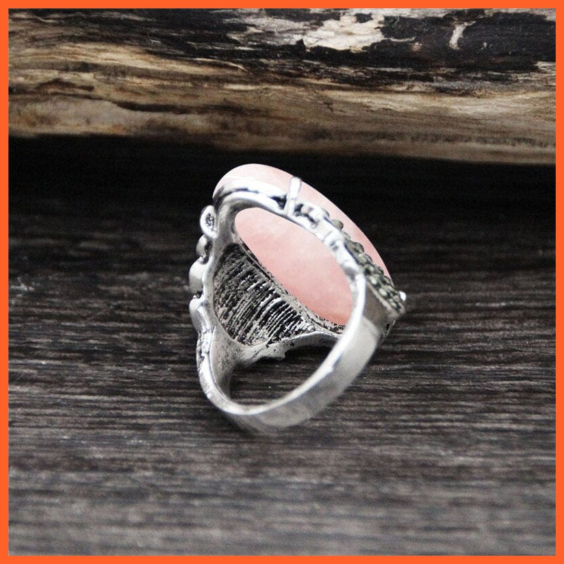 whatagift.com.au Vintage Natural Eye Shape Rhinestone Rings For Women | Real Antique Silver Plated Natural Stone