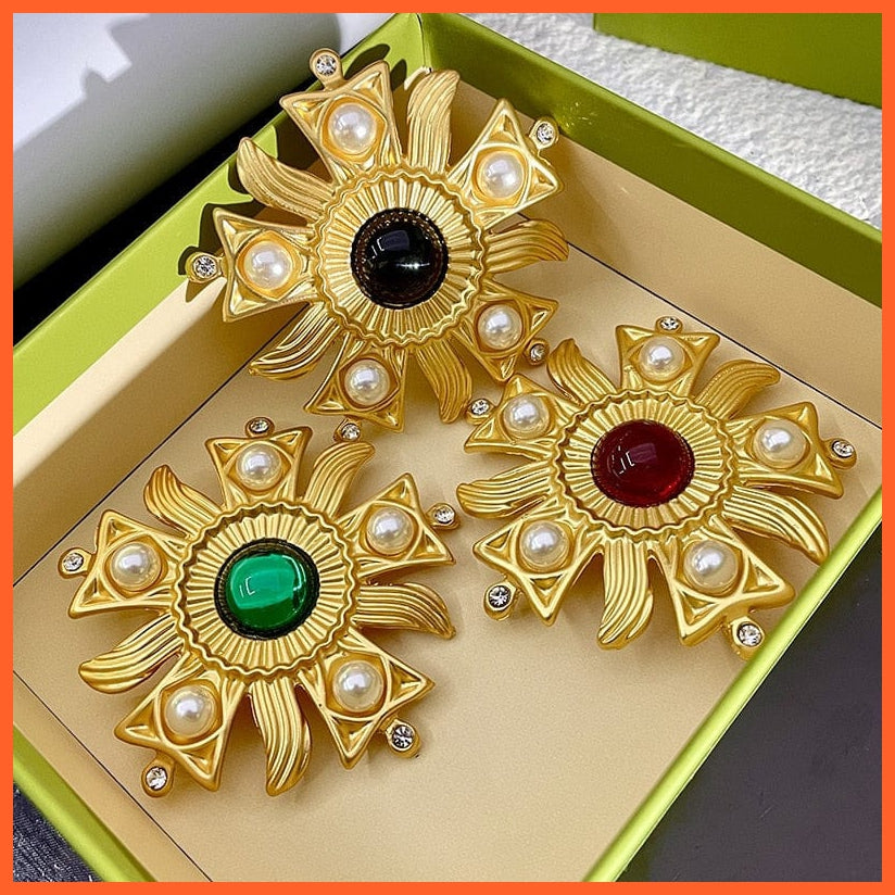 whatagift.com.au Vintage Sun Flower Rhinestone Pearl Brooches Pins For Women