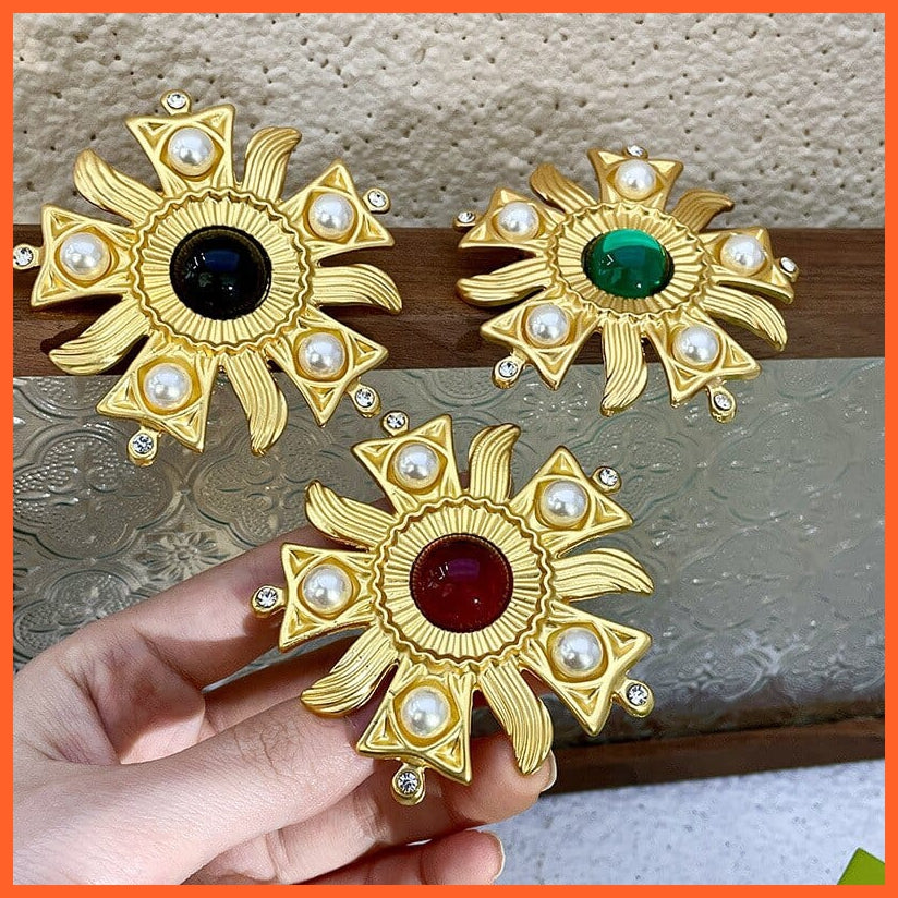 whatagift.com.au Vintage Sun Flower Rhinestone Pearl Brooches Pins For Women