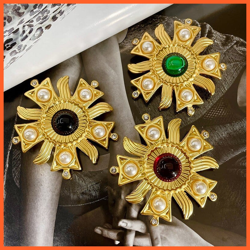 whatagift.com.au Vintage Sun Flower Rhinestone Pearl Brooches Pins For Women