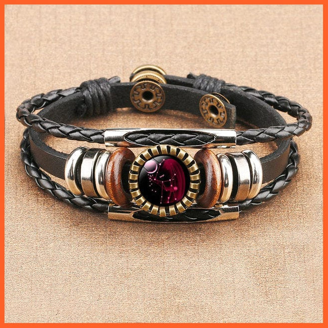 whatagift.com.au Virgo 12023806 12 Constellation Zodiac Sign Black Braided Leather Bracelet