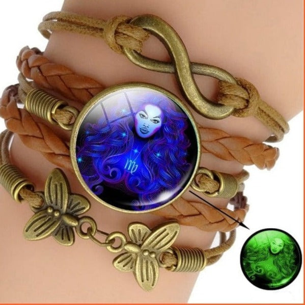 whatagift.com.au Virgo Luminous 12 Zodiac Sign Woven Leather Bracelet