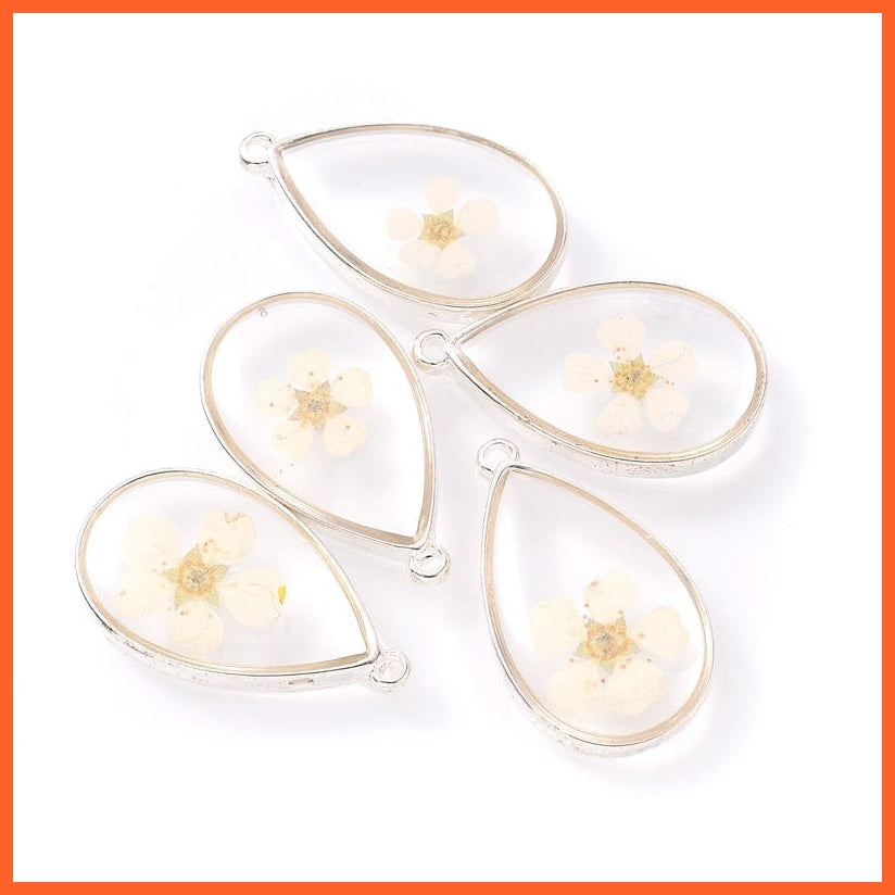 whatagift.com.au Water White 3-4Pcs Oval Transparent Resin Real Dried Flower Petal Charms Pendant for Jewelry Making