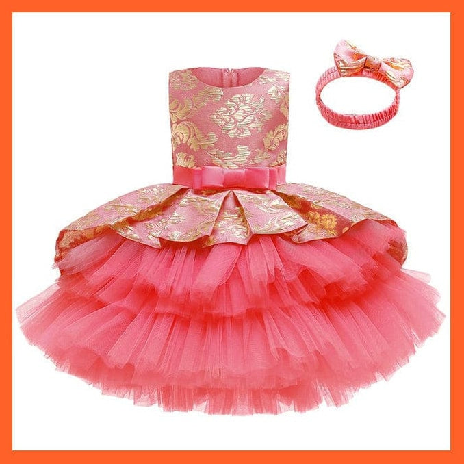 whatagift.com.au watermelon red / 18M Lace Embroidery Formal Sleeveless Wedding Gown For Girls