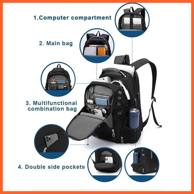 whatagift.com.au Waterproof 17-Inch Laptop Backpack| USB Charging Travel Rucksack Backpack