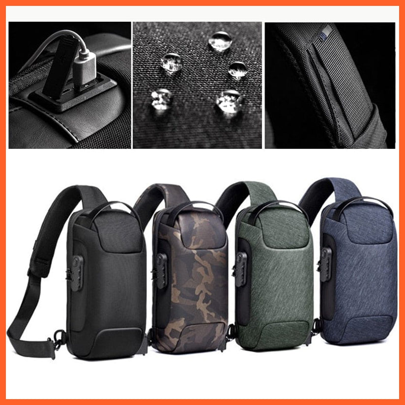 whatagift.com.au Waterproof USB Oxford Crossbody Shoulder Bag