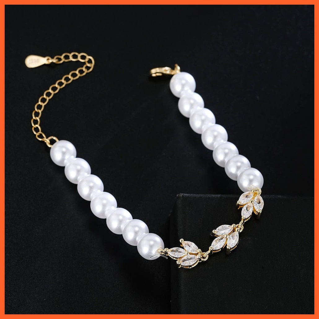 whatagift.com.au WB104 Gold Imitation Pearl Drop Earrings with Cubic Zirconia For Women