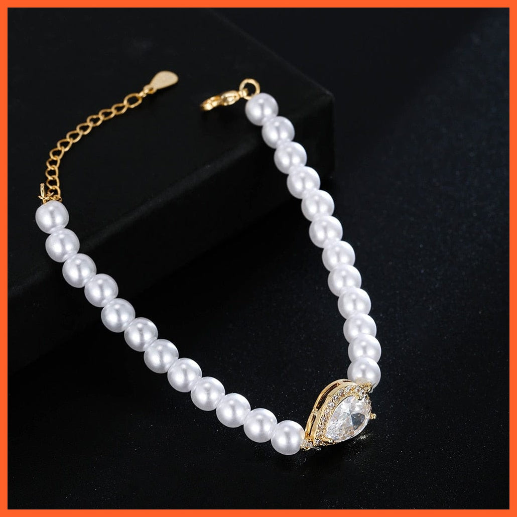 whatagift.com.au WB105 Gold Imitation Pearl Drop Earrings with Cubic Zirconia For Women