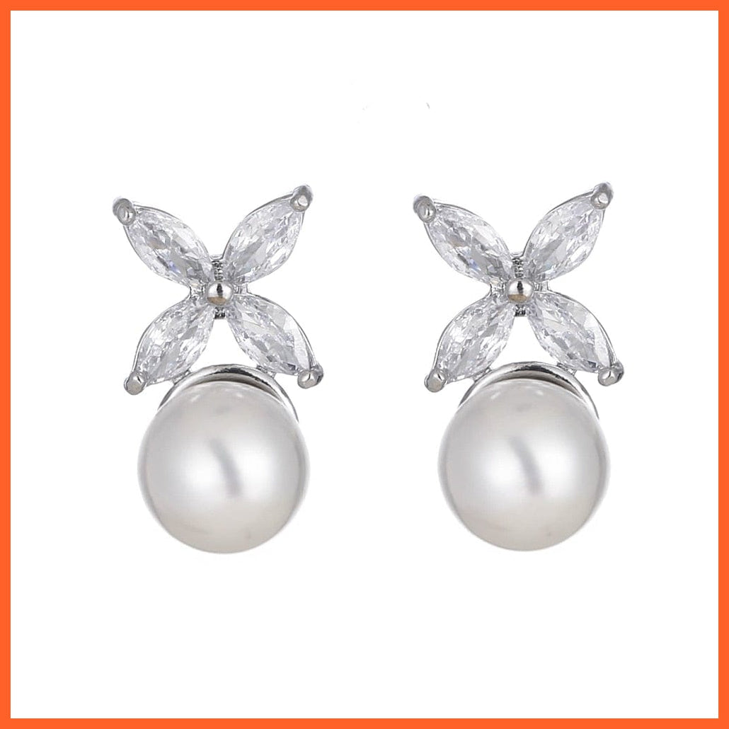 whatagift.com.au WE028 White Gold Imitation Pearl Drop Earrings with Cubic Zirconia For Women