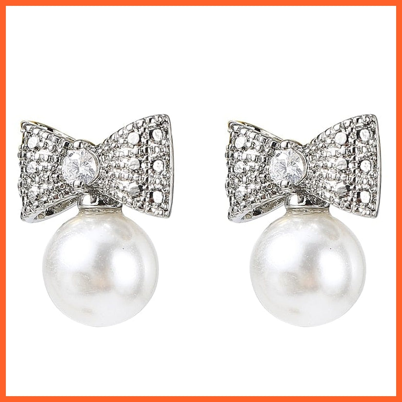 whatagift.com.au WE108 White Gold Imitation Pearl Drop Earrings with Cubic Zirconia For Women