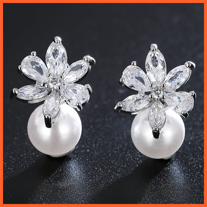 whatagift.com.au WE1095 White Gold Imitation Pearl Drop Earrings with Cubic Zirconia For Women