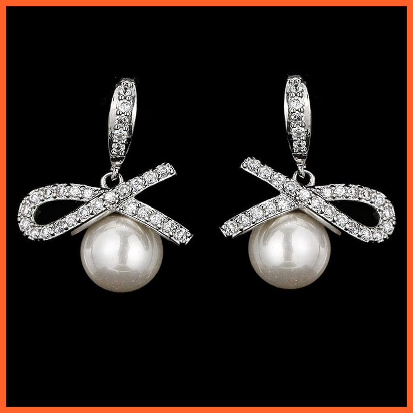 whatagift.com.au WE252 White Gold Imitation Pearl Drop Earrings with Cubic Zirconia For Women