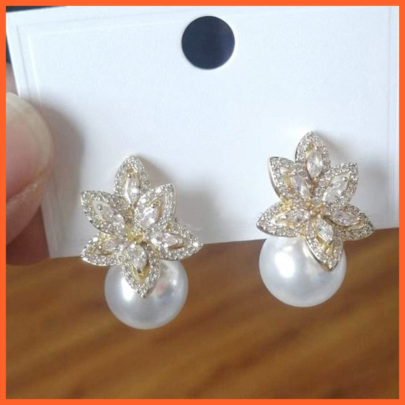 whatagift.com.au WE309  Gold Imitation Pearl Drop Earrings with Cubic Zirconia For Women